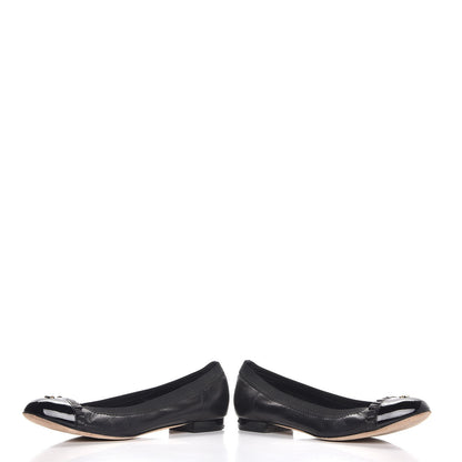 Chanel Lambskin Patent Cap Toe Elastic Ballet Flats 37 Black 6 of 12