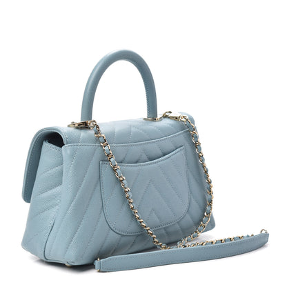 Chanel Caviar Chevron Quilted Mini Coco Handle Flap Sky Blue 3 of 10