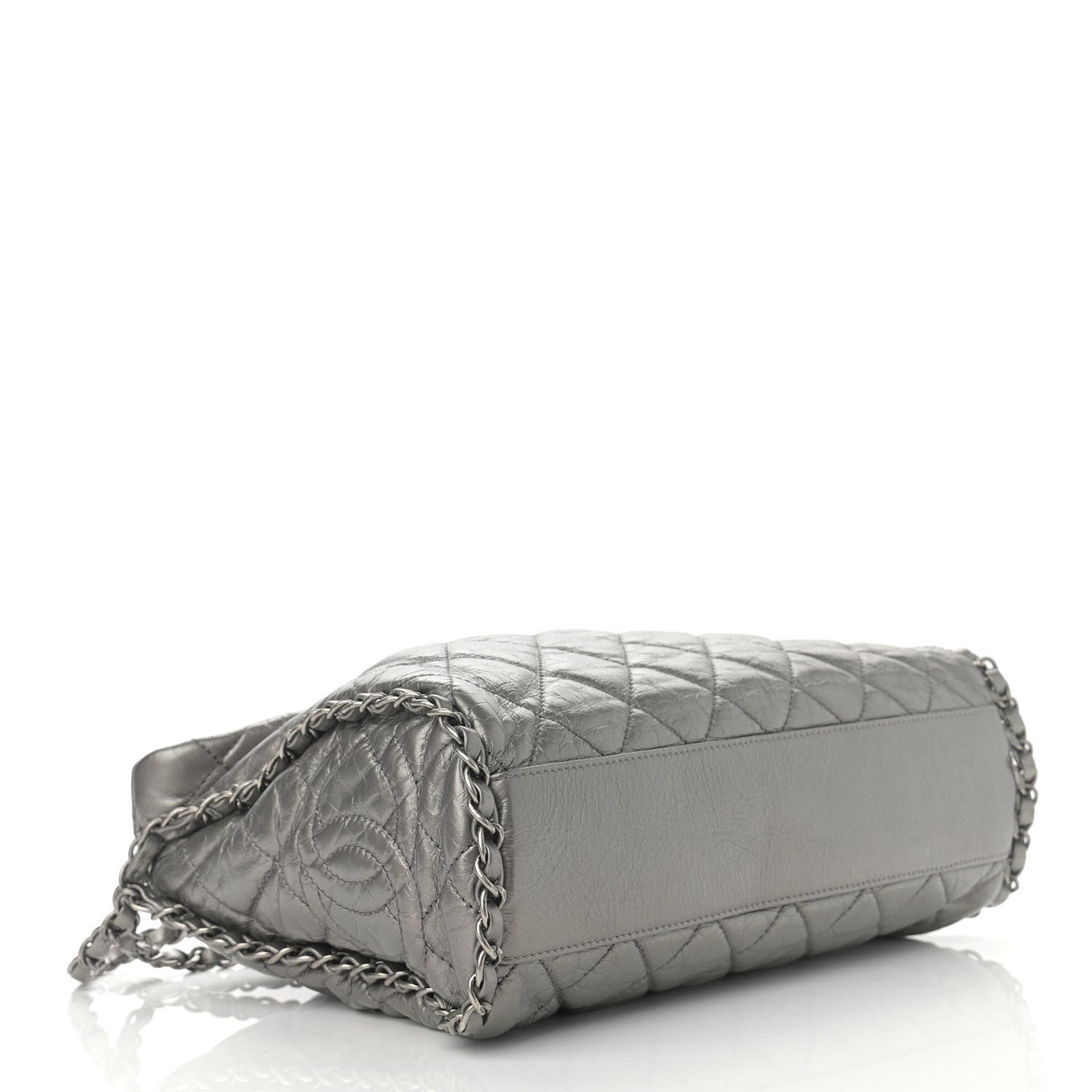 Metallic Aged Calfskin Quilted Medium Chain Me Hobo Grey