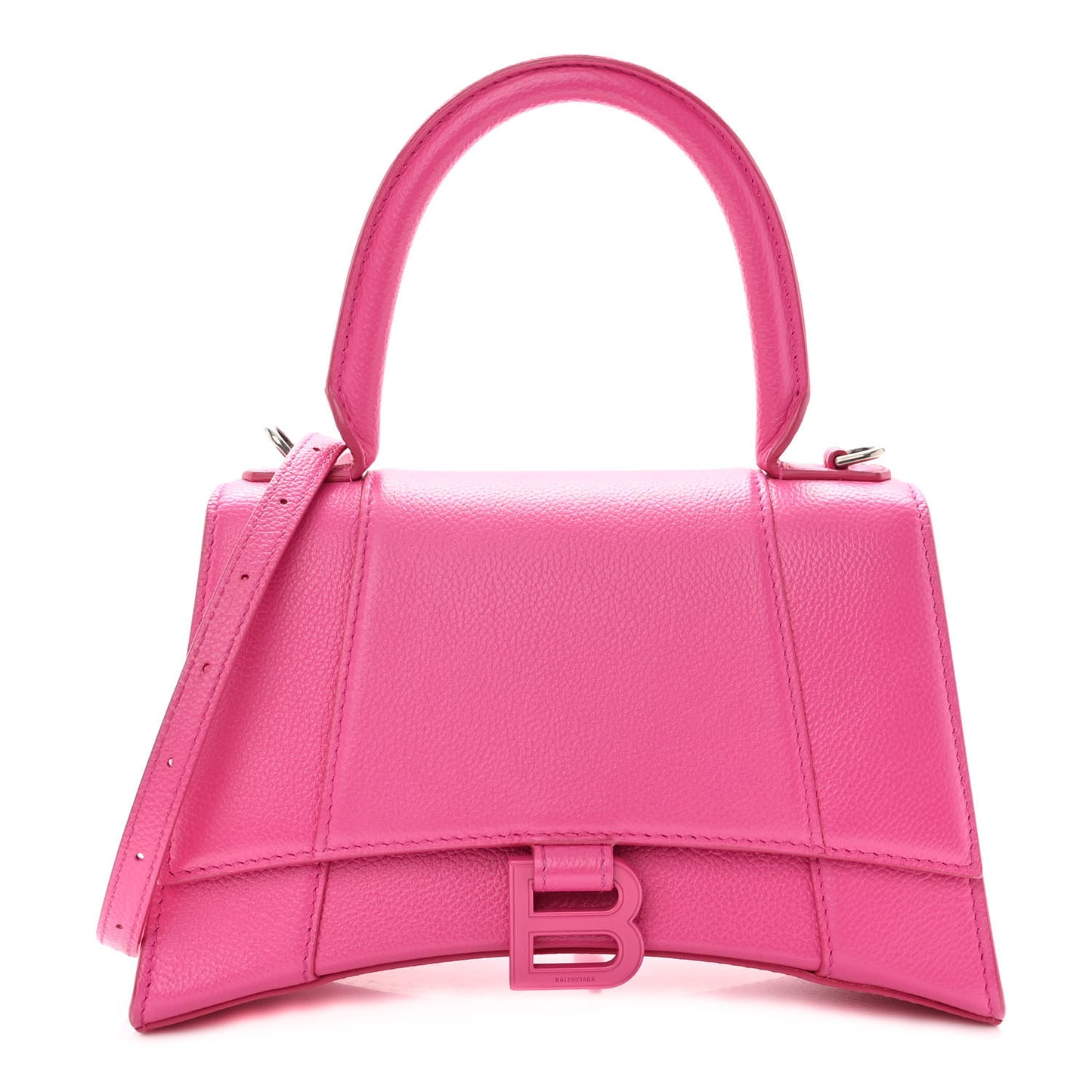 Grained Calfskin Tonal B Small Hourglass Top Handle Bag Acid Fuchsia
