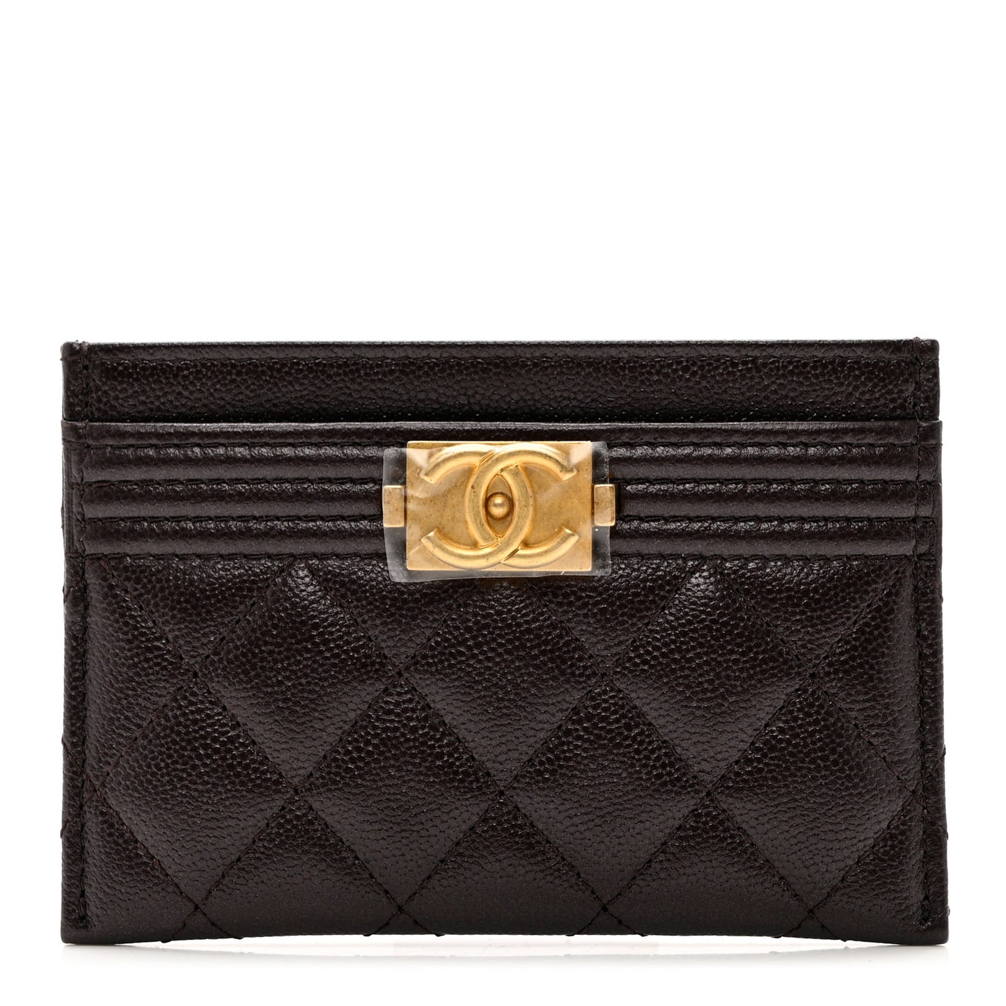 Caviar Quilted Boy Card Holder Dark Brown