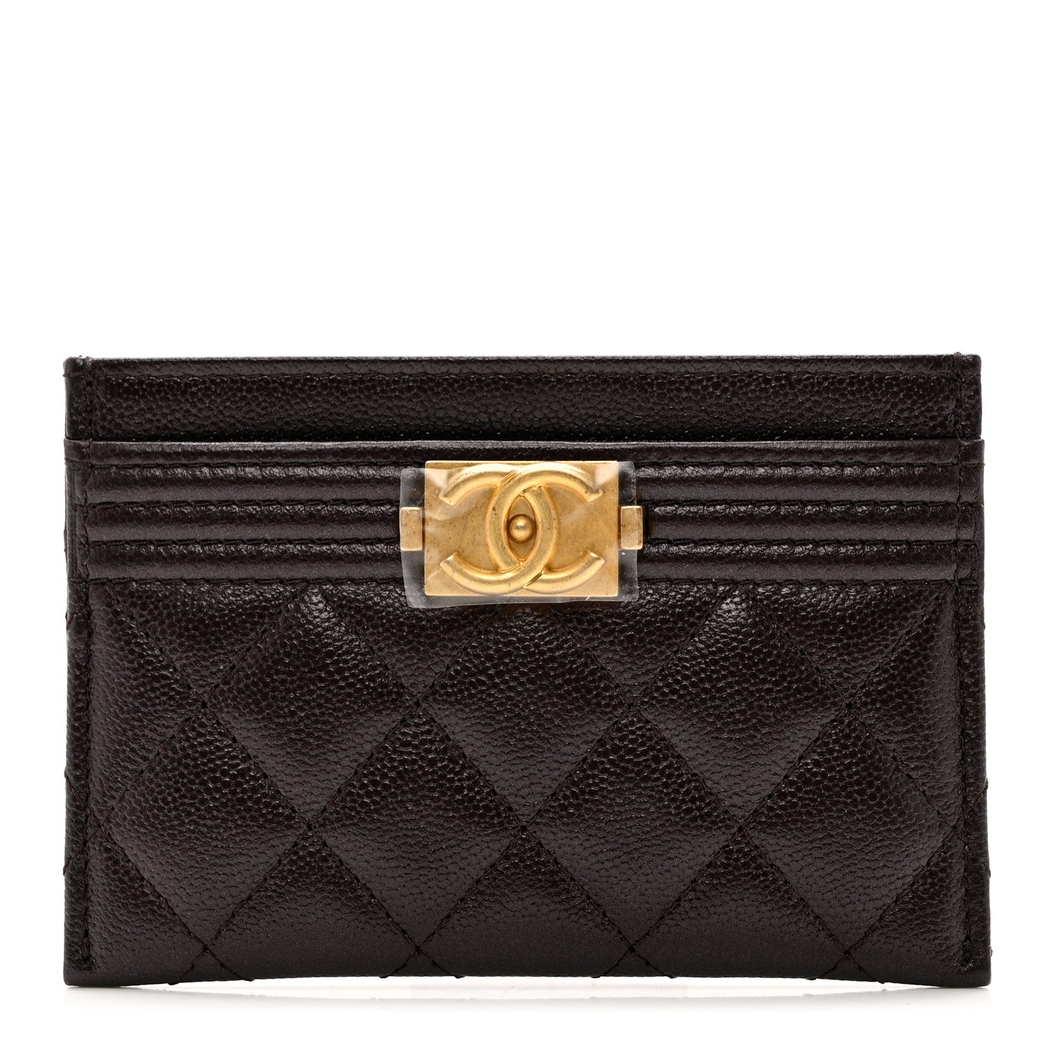 Chanel Caviar Quilted Boy Card Holder Dark Brown 1 of 9