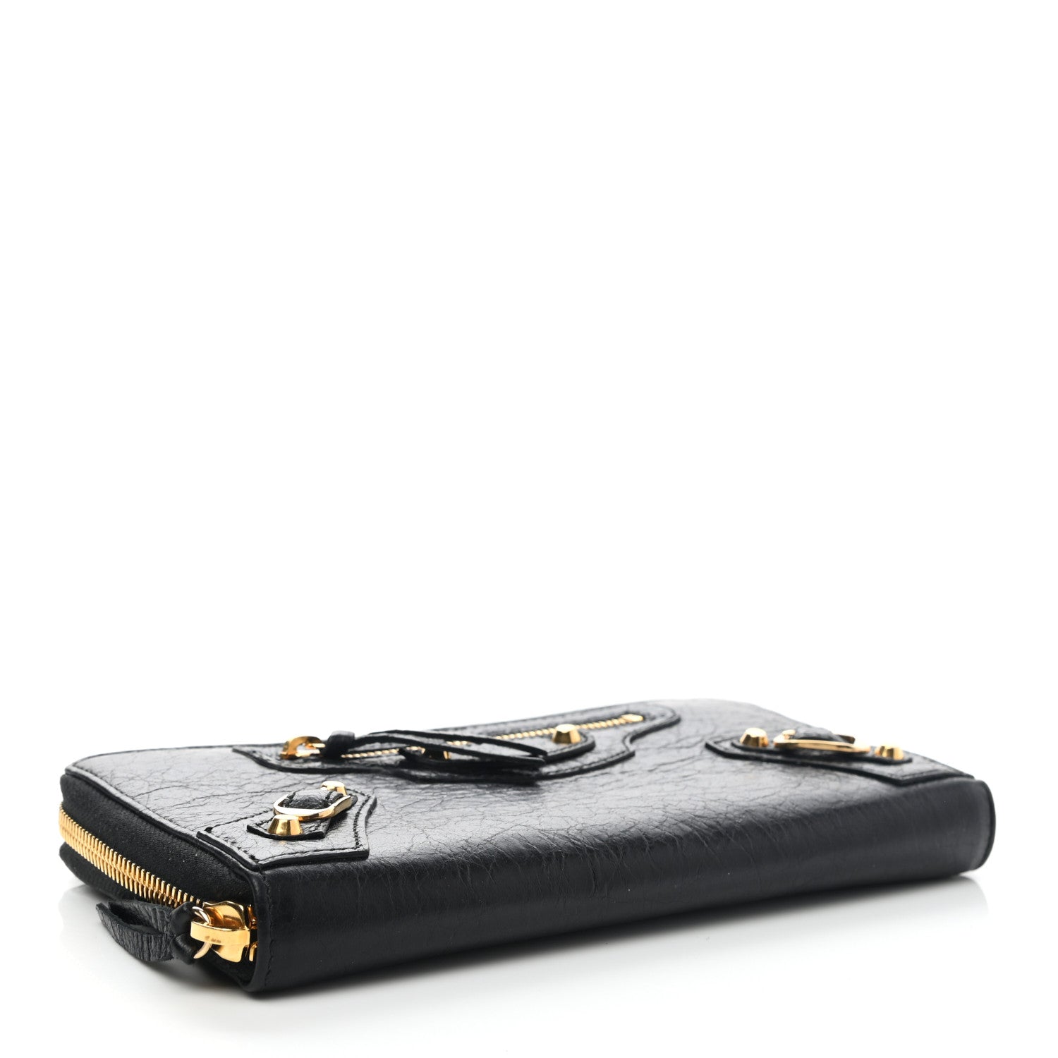 Balenciaga Agneau Classic Gold Hardware Continental Zip Around Wallet Black 4 of 10