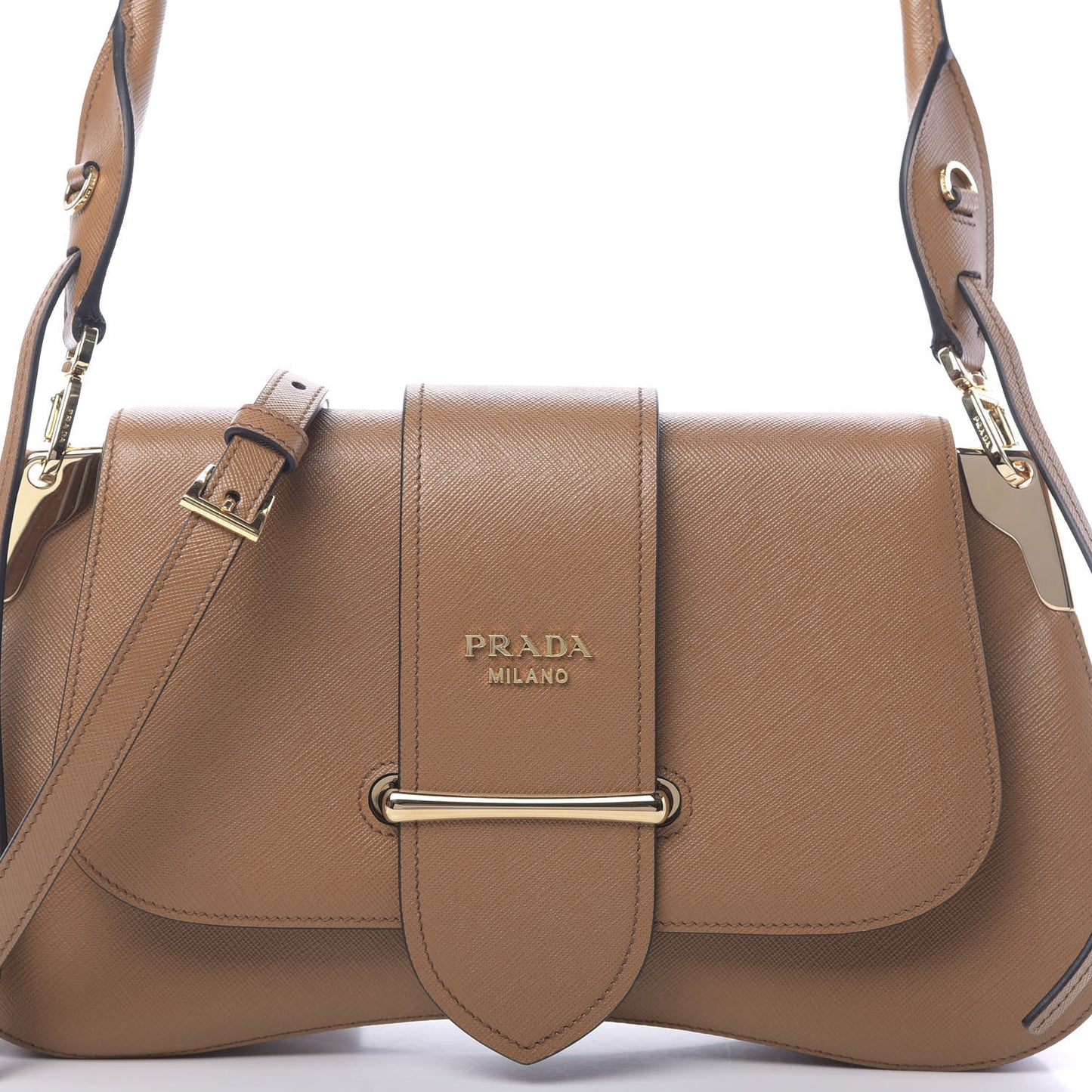 City Calfskin Saffiano Sidonie Shoulder Bag Caramel