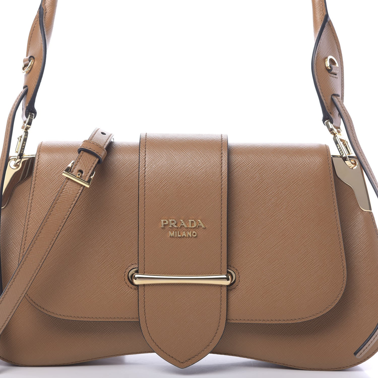 Prada City Calfskin Saffiano Sidonie Shoulder Bag Caramel 7 of 9