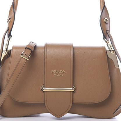 Prada City Calfskin Saffiano Sidonie Shoulder Bag Caramel 7 of 9