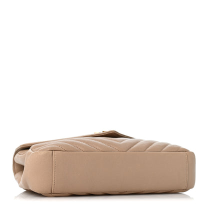 Saint Laurent Sheepskin Matelasse Chevron Monogram Medium College Bag Dark Beige 4 of 13
