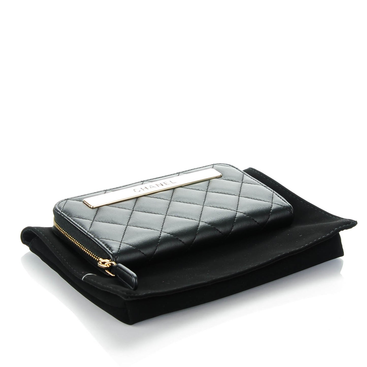 Lambskin Quilted Small Trendy CC Zip Around Wallet Black