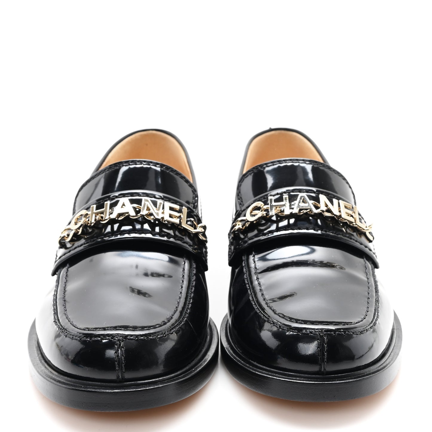 Shiny Calfskin Logo Loafers 38.5 Black