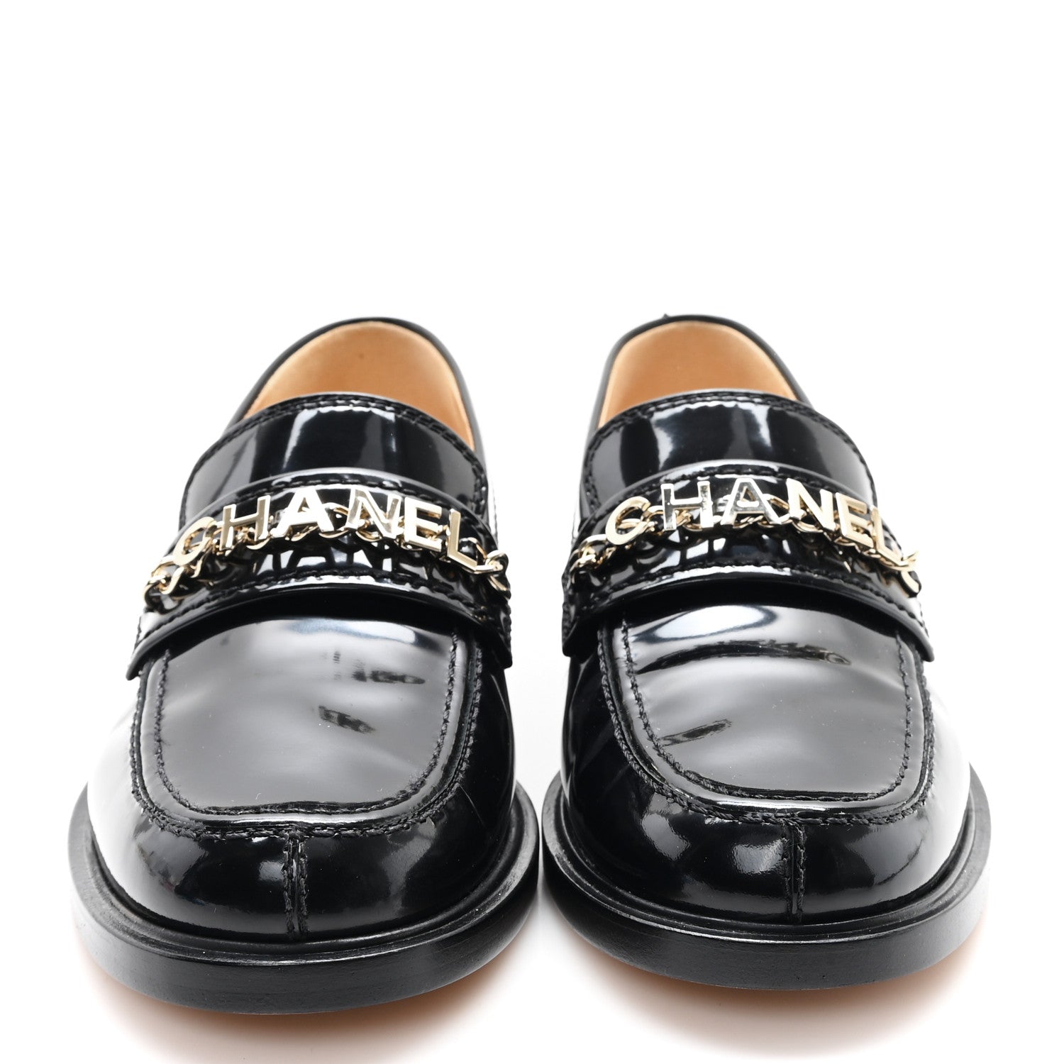 Chanel Shiny Calfskin Logo Loafers 38.5 Black 3 of 10