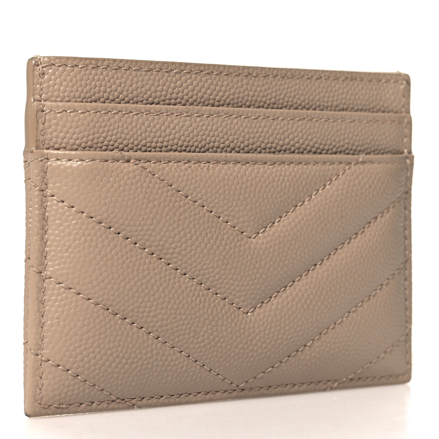 Saint Laurent Grain De Poudre Matelasse Chevron Monogram Credit Card Case Dark Beige 3 of 8