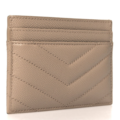 Saint Laurent Grain De Poudre Matelasse Chevron Monogram Credit Card Case Dark Beige 3 of 8