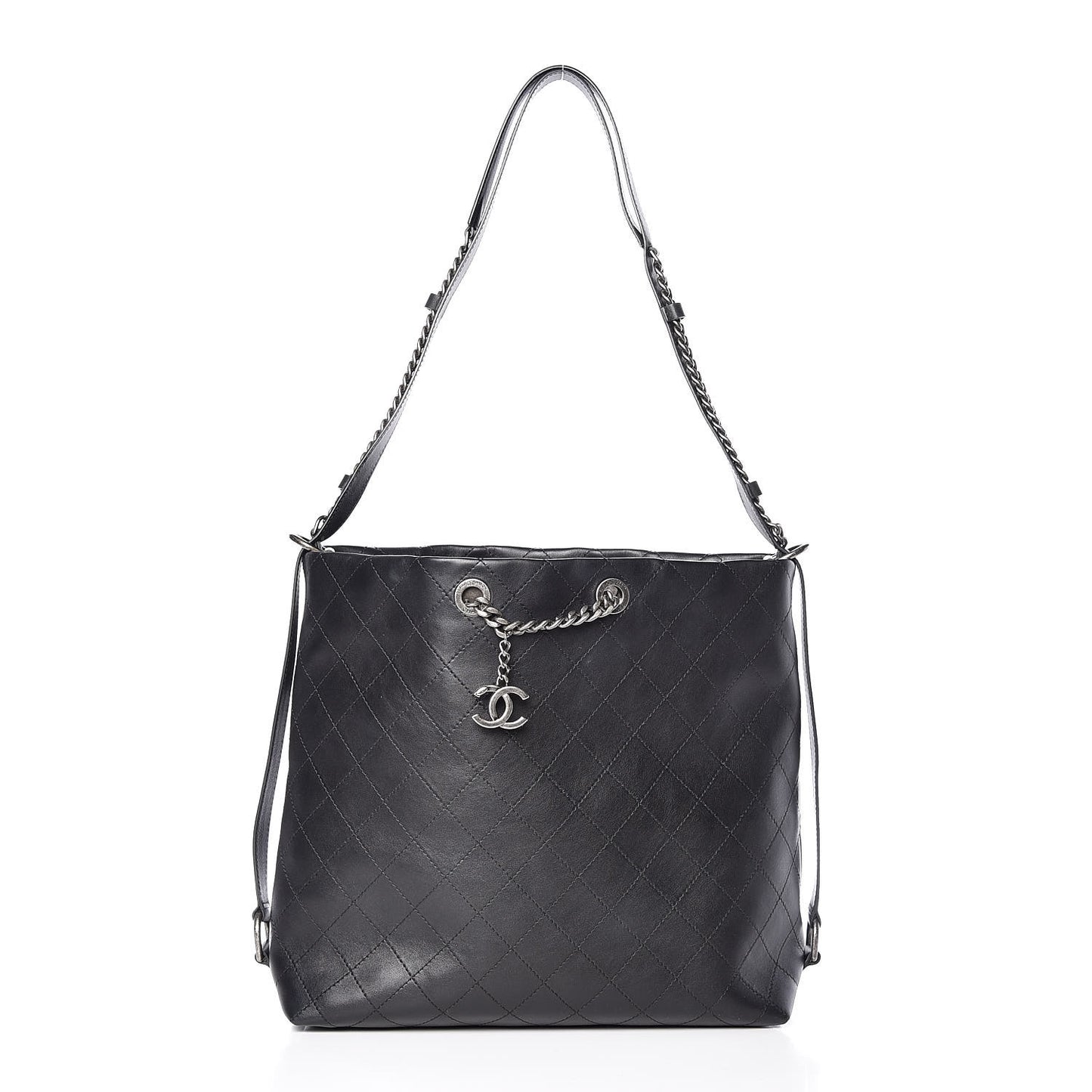 Calfskin Stitched Large Hobo Black