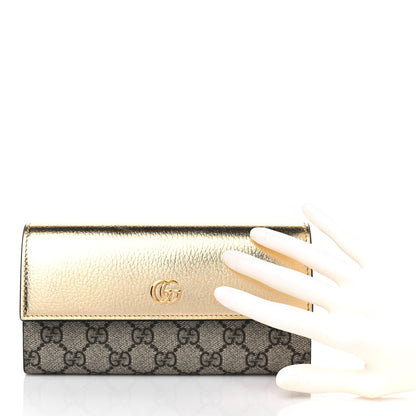 Gucci Metallic Calfskin GG Supreme Monogram GG Marmont Continental Wallet Gold Beige Ebony 2 of 9