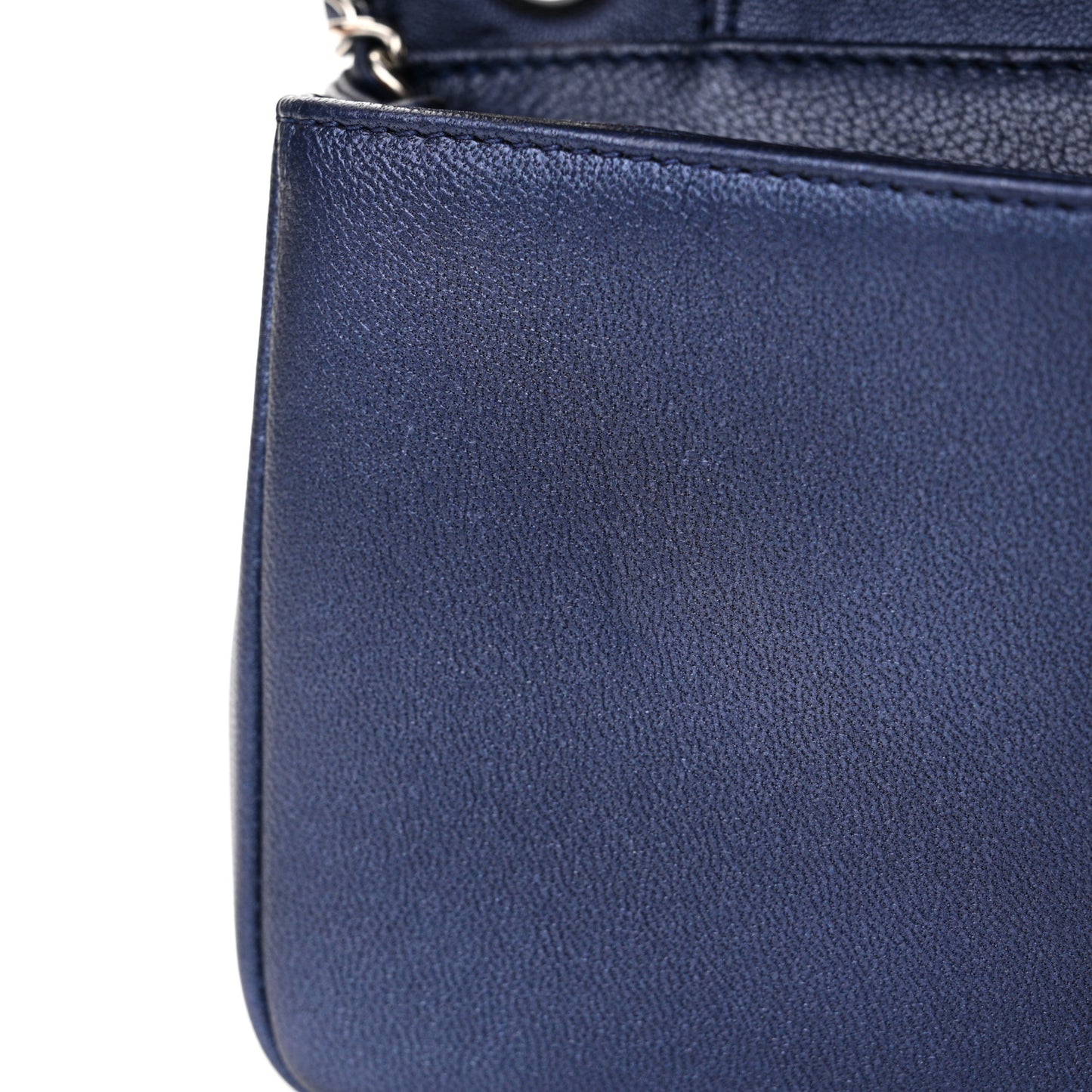 Metallic Sheepskin Chevron Quilted Medium Vintage Mademoiselle Flap Navy