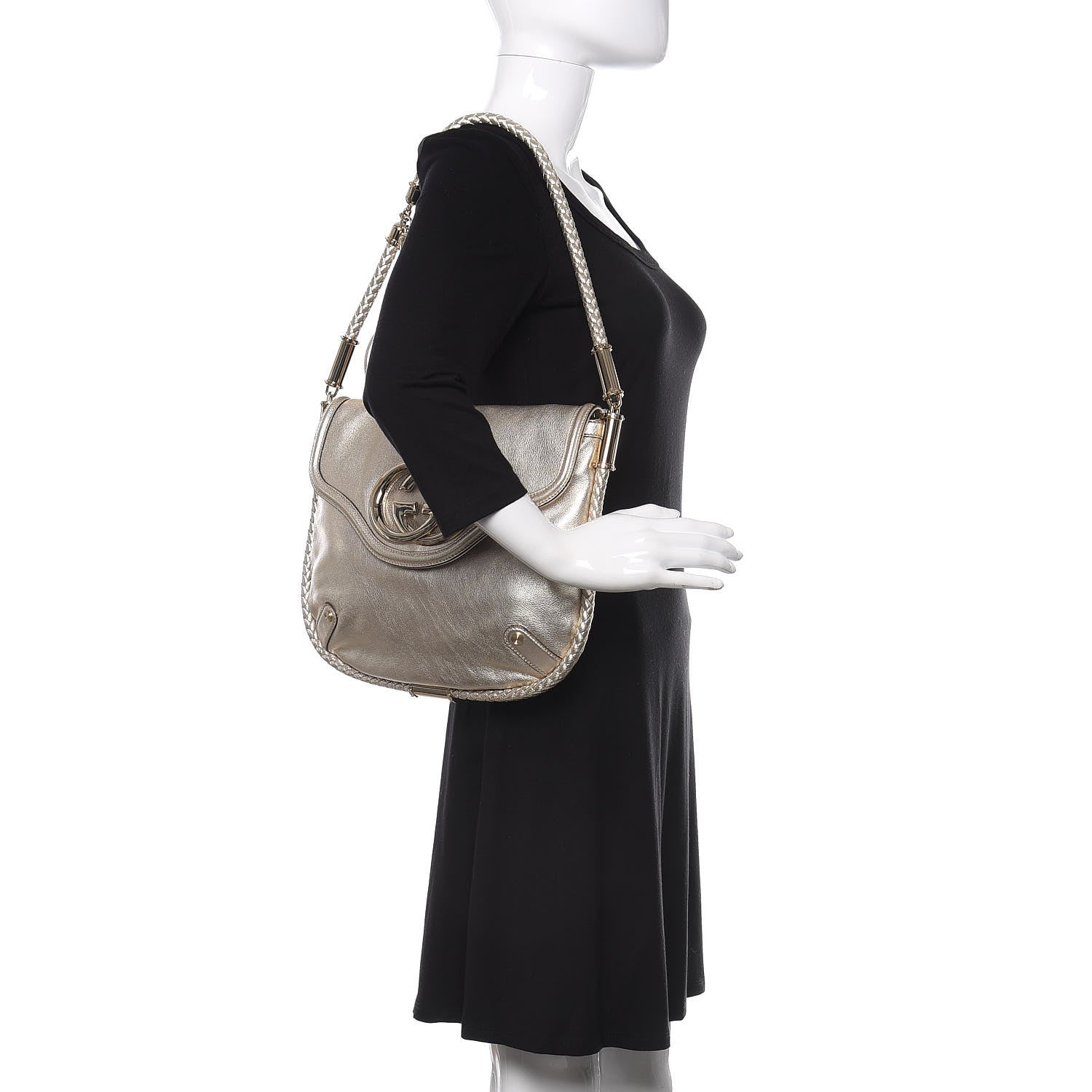 Gucci Metallic Calfskin Medium Britt Tassel Shoulder Bag Platinum 2 of 10