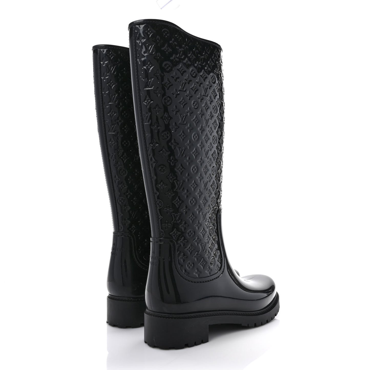 Rubber Embossed Monogram Splash Rain Boots 39 Black