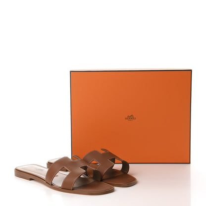 Hermes Box Calfskin Oran Sandals 40 Gold 10 of 10