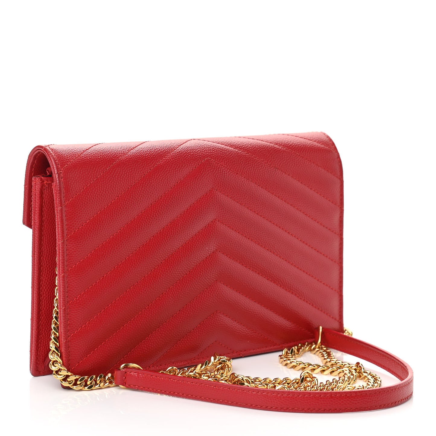 Grain De Poudre Matelasse Chevron Cassandre Envelope Chain Wallet New Red