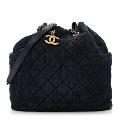 Chanel Washed Denim Quilted Small Urban Spirit Drawstring Bag Dark Blue 1 of 10