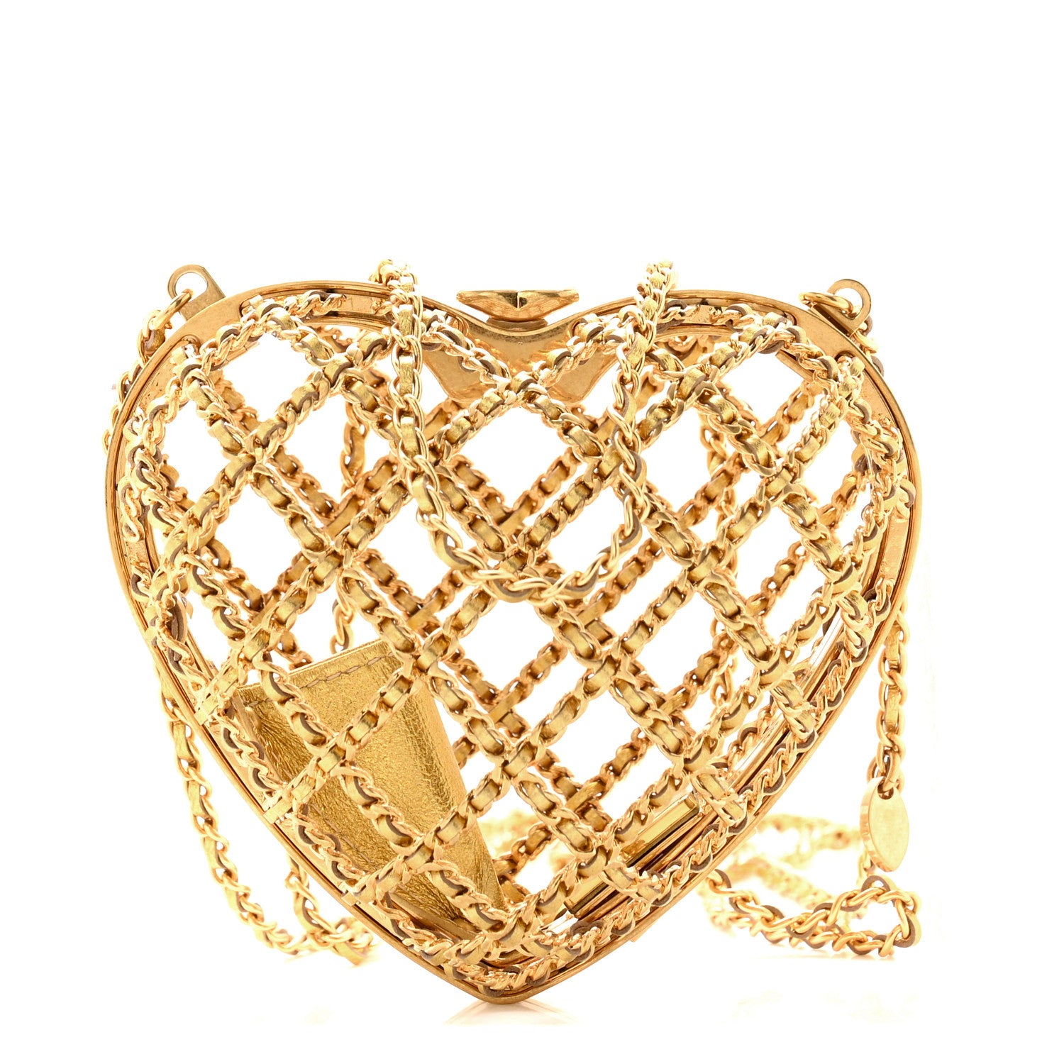 Chanel Metal Metallic Lambskin Quilted CC Heart Minaudiere