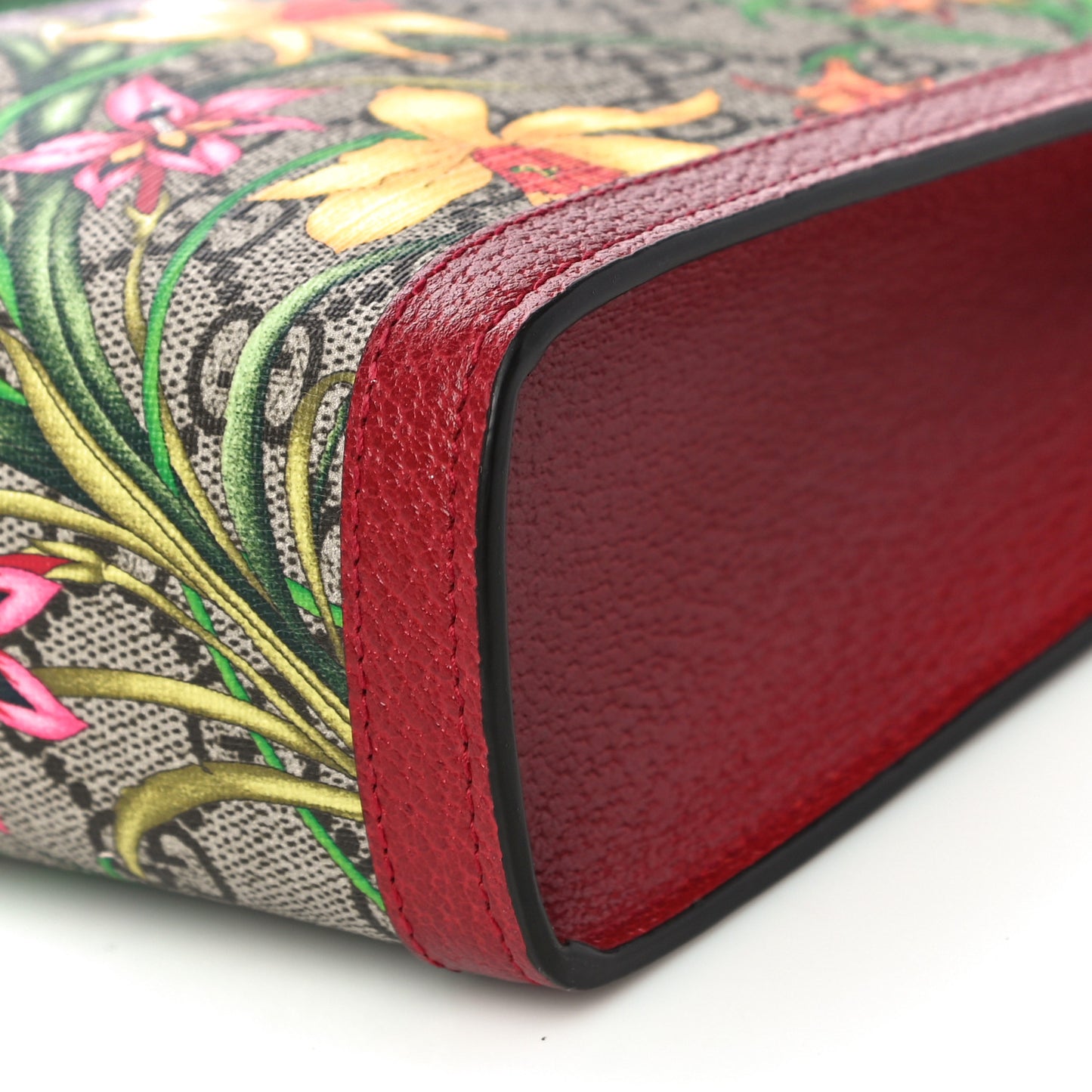 GG Supreme Monogram Flora Web Ophidia Pouch Red