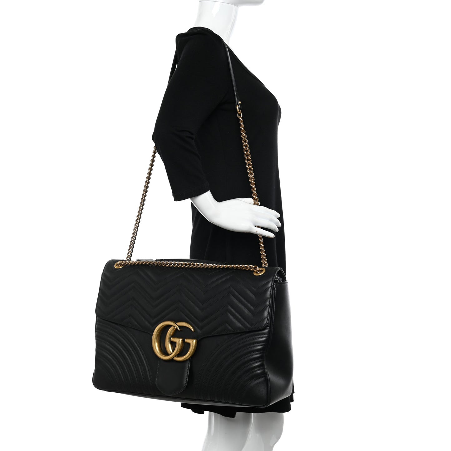 Calfskin Matelasse Maxi GG Marmont Top Handle Shoulder Bag Black