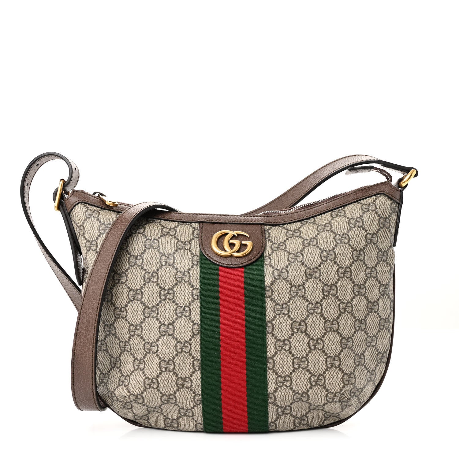 Gucci GG Supreme Monogram Web Small Ophidia Half Moon Hobo Brown 1 of 10