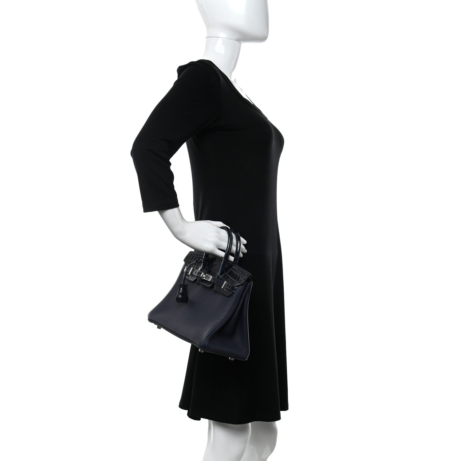 Hermes Togo Shiny Niloticus Crocodile Birkin Touch 25 Bleu Nuit Bleu Baltique 3 of 14