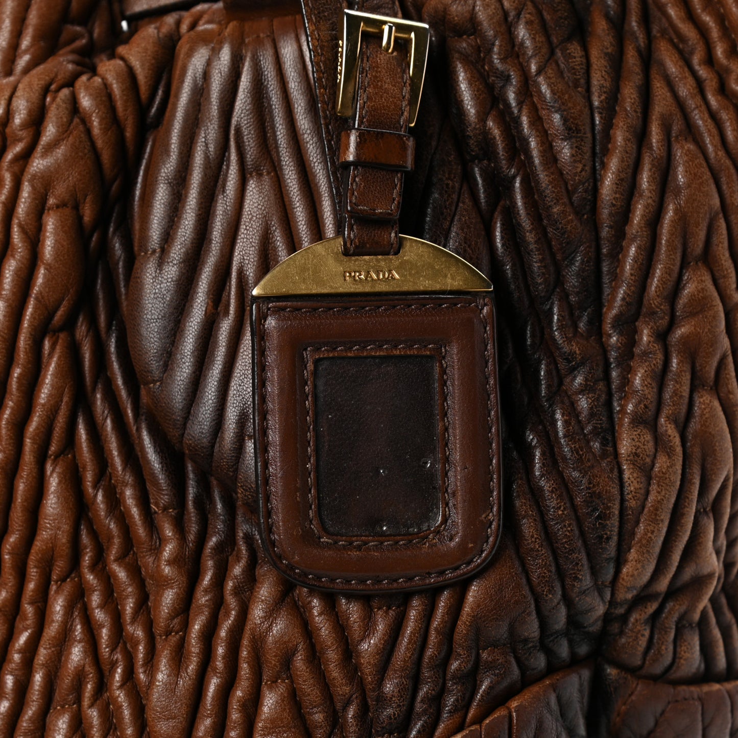 Nappa Chevron Braided Drawstring Bag Brown