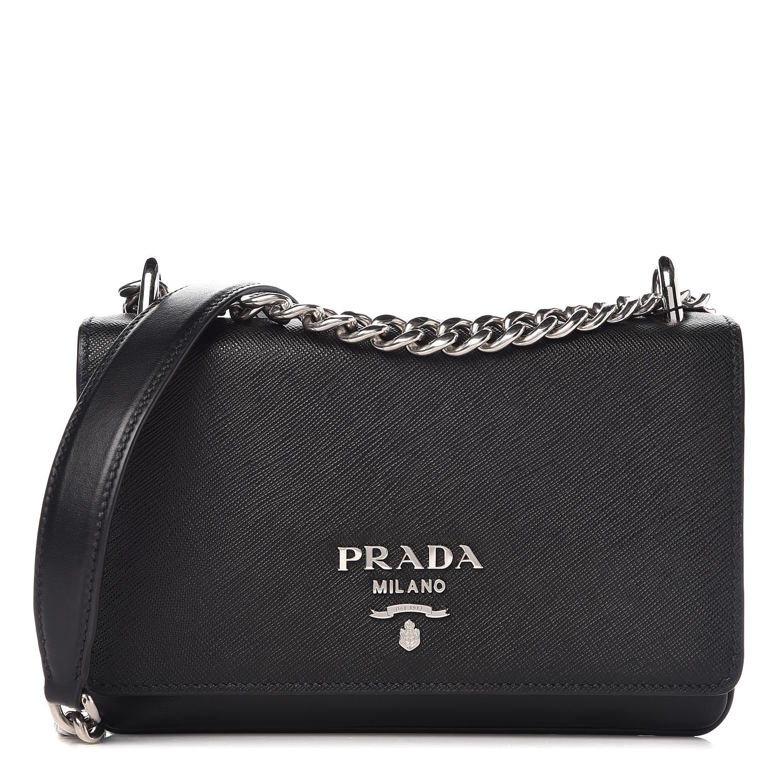 Prada Saffiano Soft Calf Chain Crossbody Bag Black 1 of 7