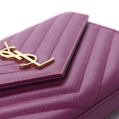 Saint Laurent Grain De Poudre Matelasse Chevron Monogram Chain Wallet Dark Grape 12 of 13