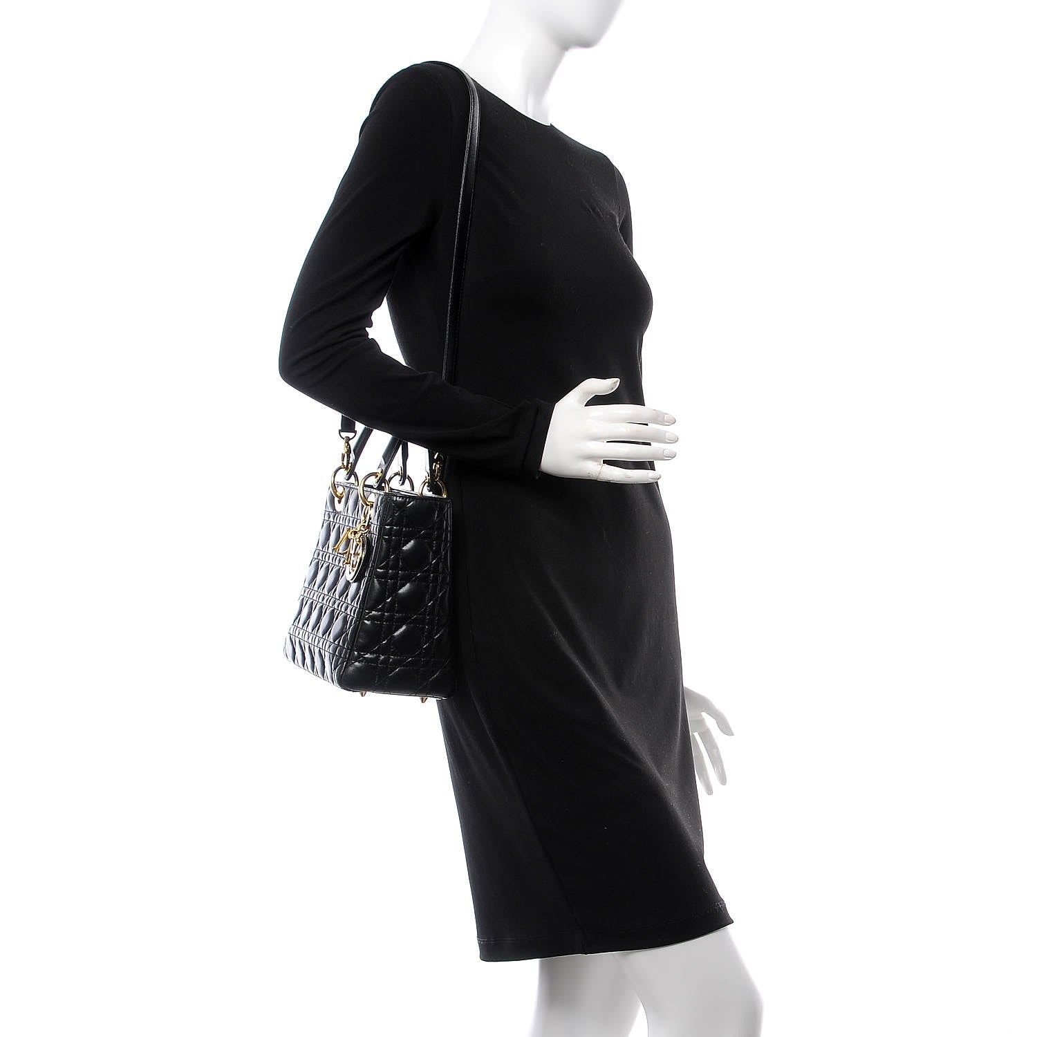 Christian Dior Lambskin Cannage Medium Lady Dior Black 2 of 8