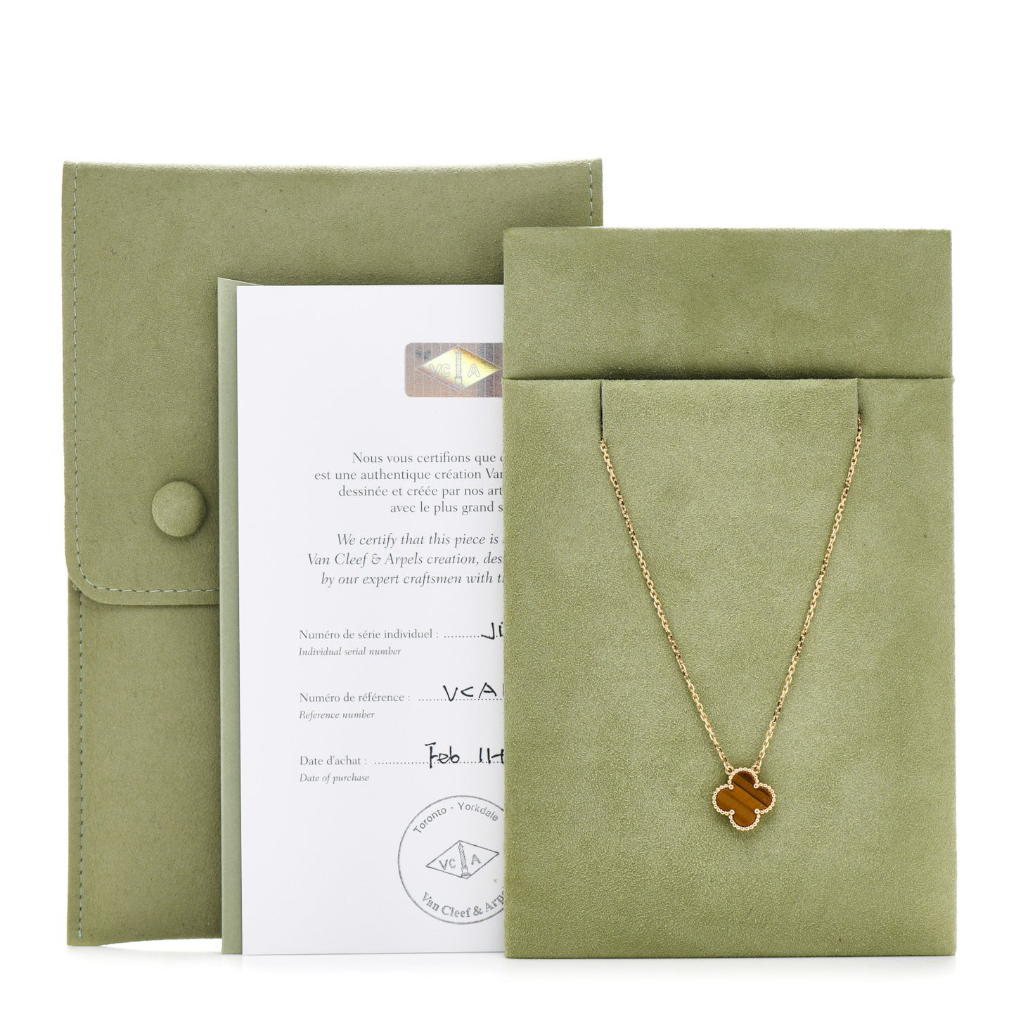 18K Yellow Gold Tiger Eye Vintage Alhambra Pendant Necklace