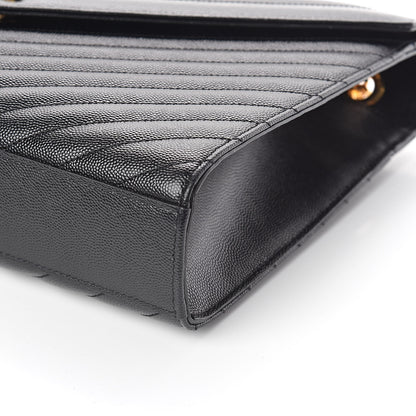 Saint Laurent Grain De Poudre Matelasse Chevron Large Monogram Satchel Black 8 of 8
