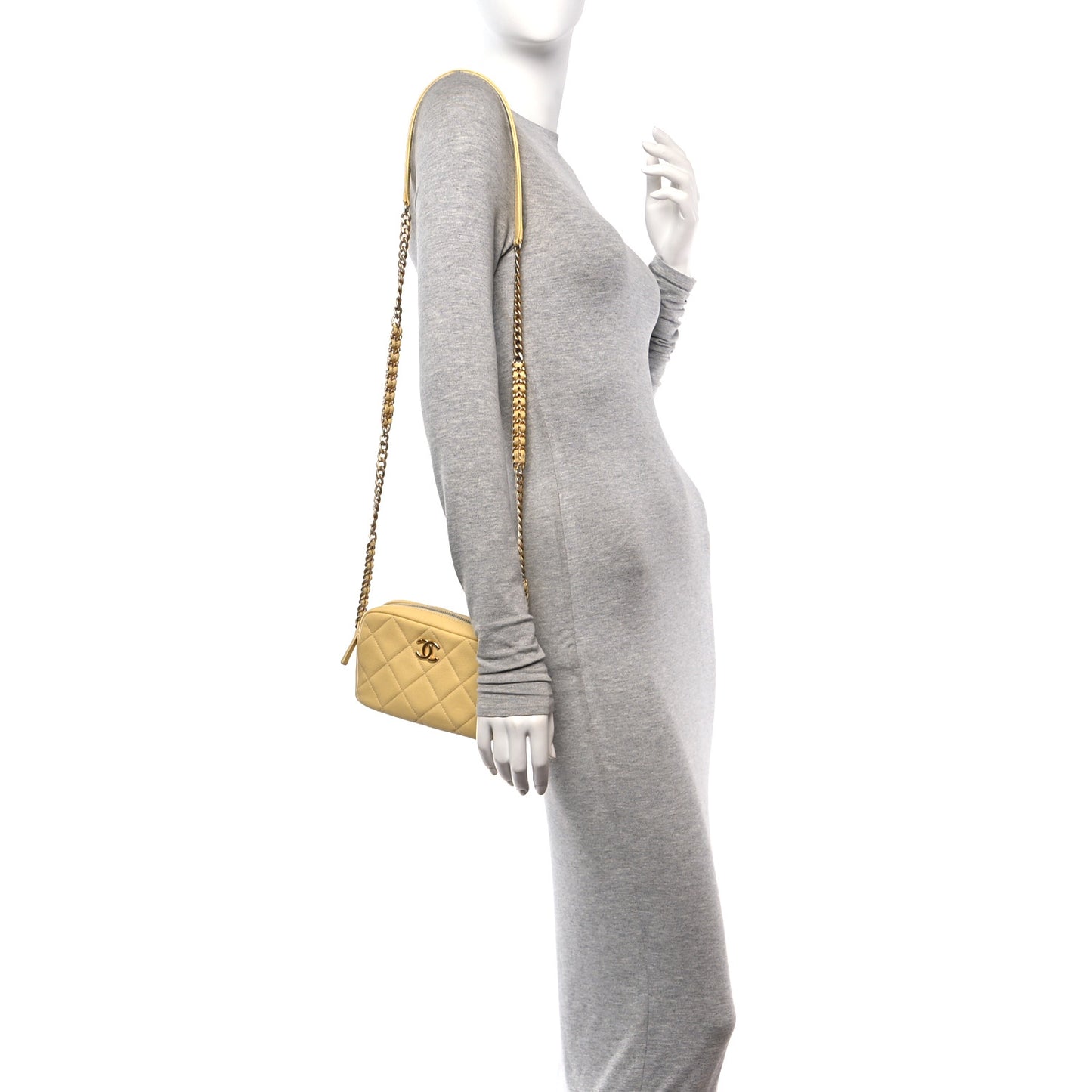 Shiny Caviar Quilted Chain Melody Camera Bag Yellow
