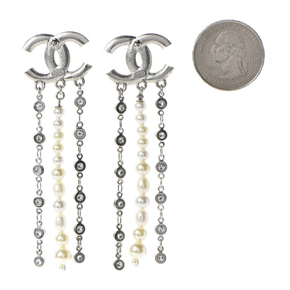 Chanel Pearl Crystal CC Dangle Earrings Silver 2 of 5