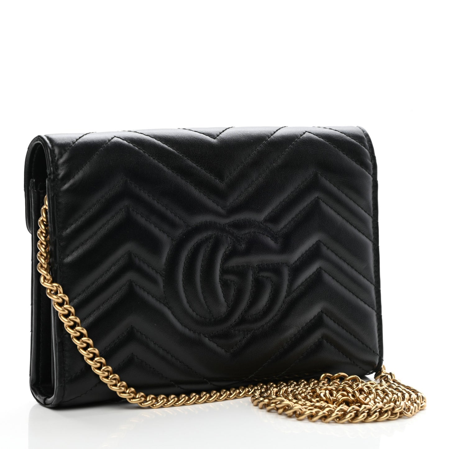 Calfskin Matelasse GG Marmont Chain Wallet Black