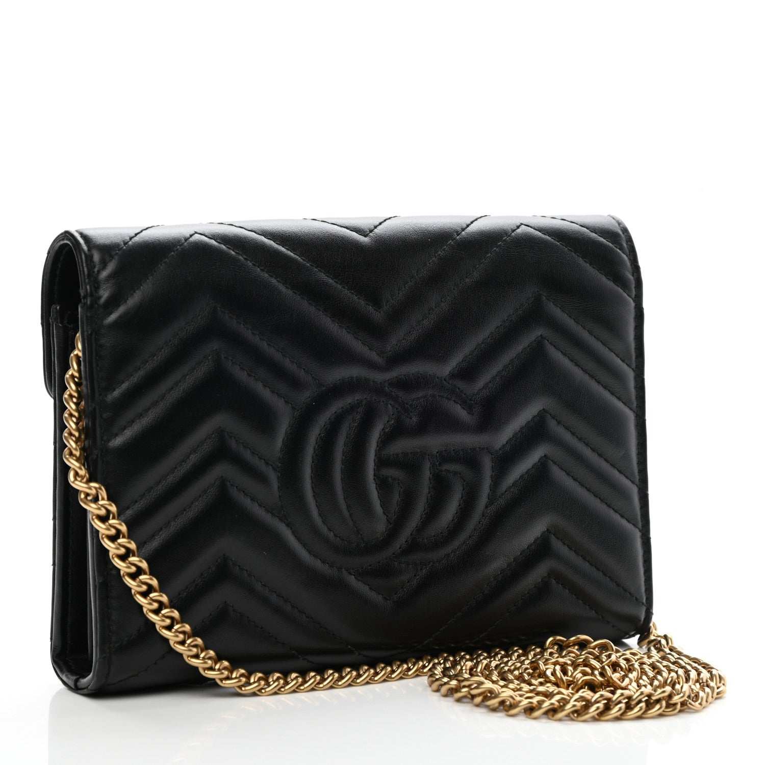 Gucci Calfskin Matelasse GG Marmont Chain Wallet Black 3 of 9