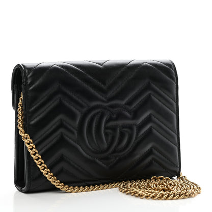 Gucci Calfskin Matelasse GG Marmont Chain Wallet Black 3 of 9