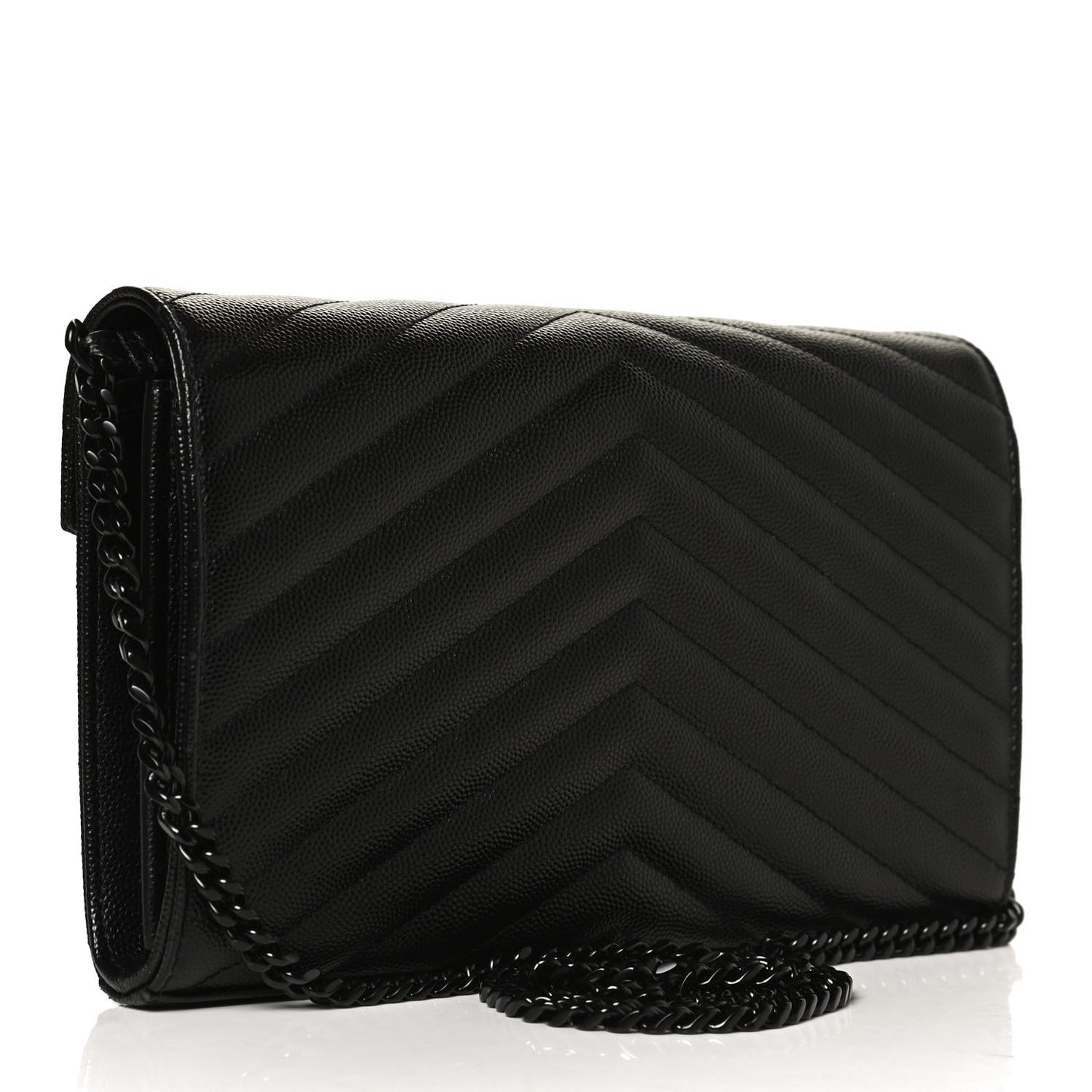 Grain De Poudre Matelasse Chevron Monogram Chain Wallet Black