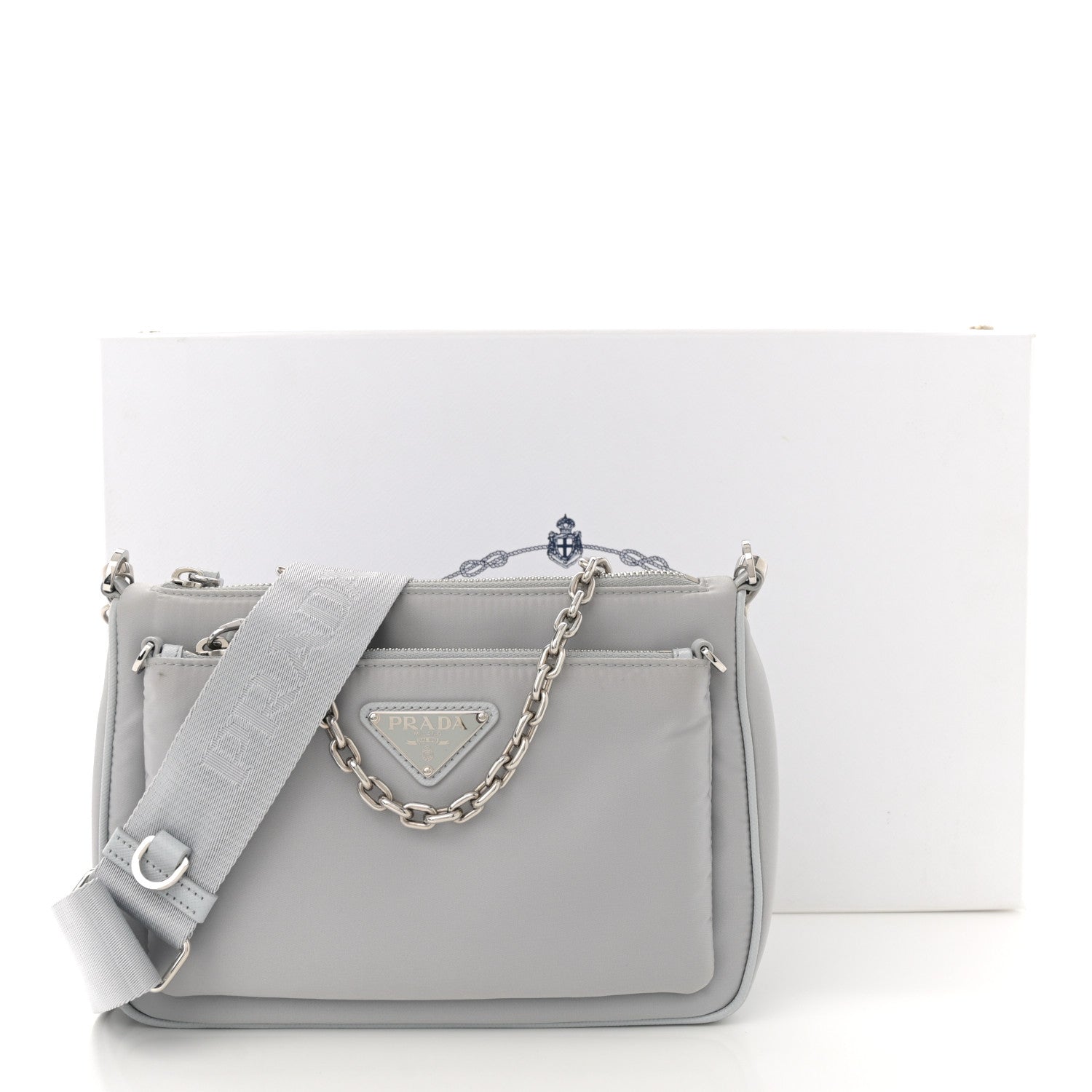 Prada Re-Nylon Saffiano Double Pouch Shoulder Bag Fiordaliso 13 of 13