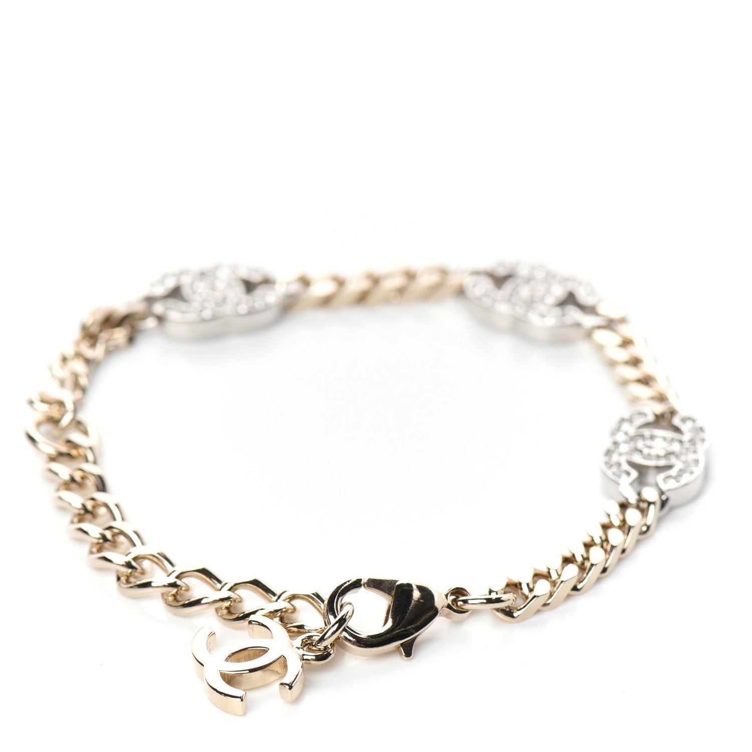 Chanel Crystal CC Chain Bracelet Gold Silver 4 of 4