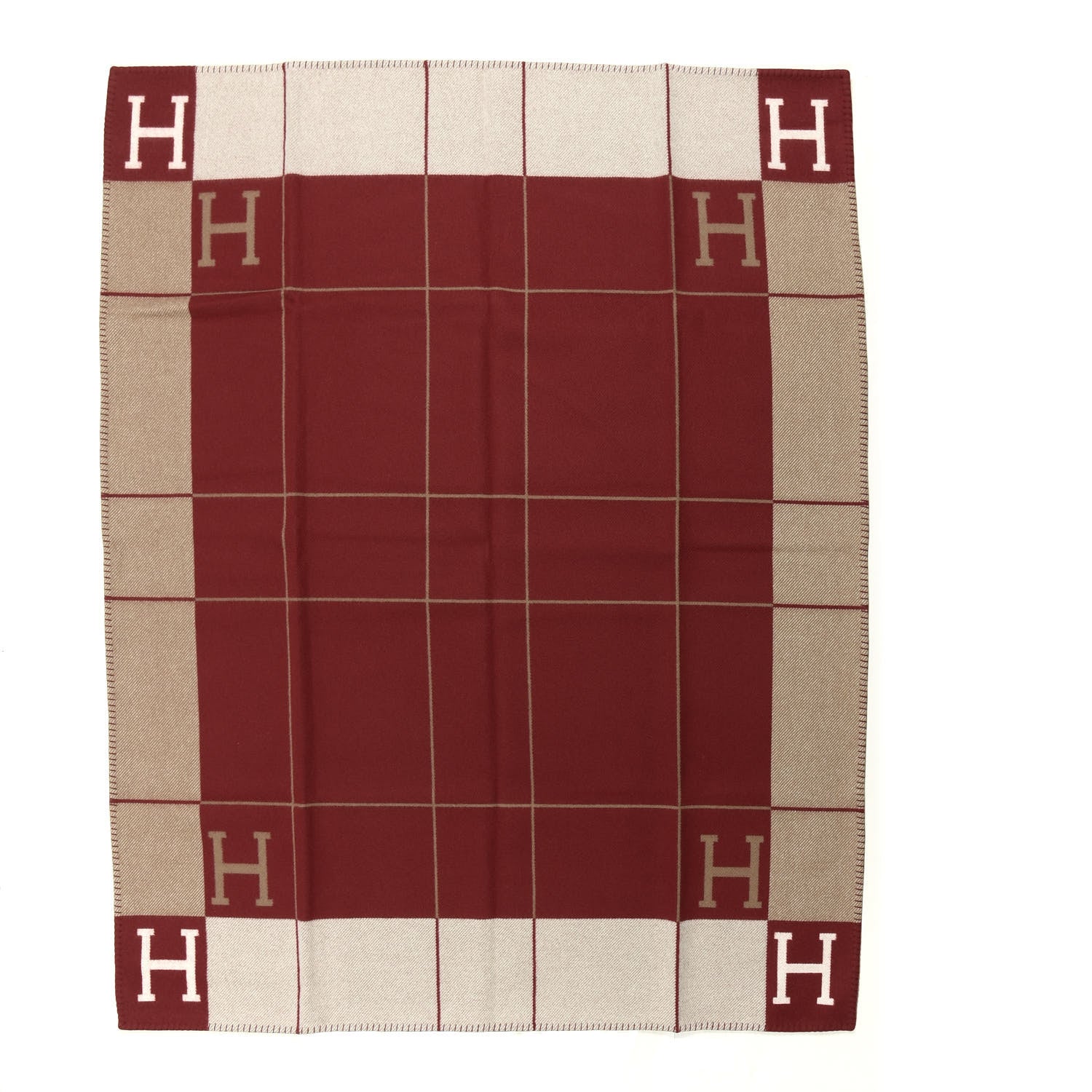 Hermes Wool Cashmere Avalon III Blanket Ecru Rouge H 1 of 2
