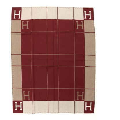 Hermes Wool Cashmere Avalon III Blanket Ecru Rouge H 1 of 2