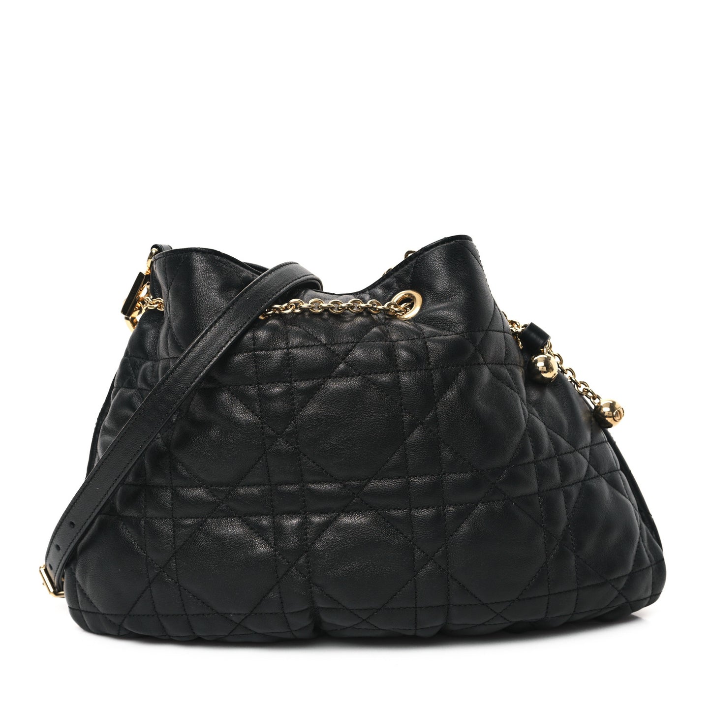 Lambskin Supple Macrocannage Medium Ammi Bag Black