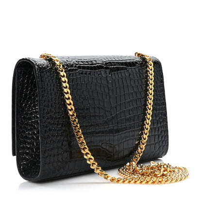 Saint Laurent Calfskin Crocodile Embossed Small Classic Monogram Kate Tassel Satchel Black 3 of 9