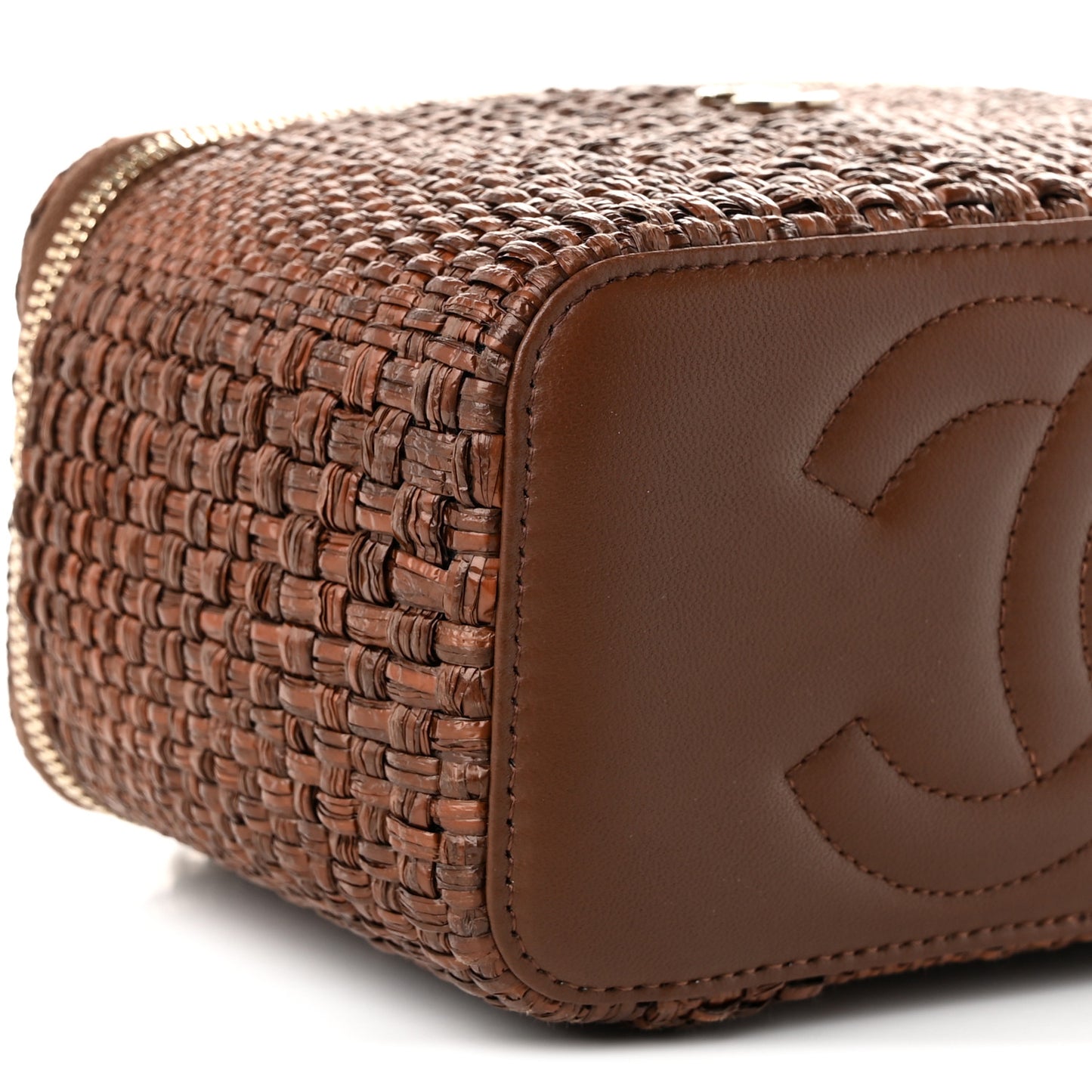 Braided Raffia Vanity Case With Chain Brown