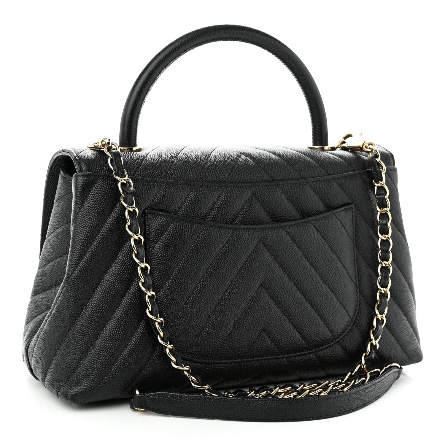Chanel Caviar Chevron Quilted Small Coco Handle Flap Black 3 of 11