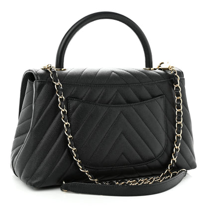 Chanel Caviar Chevron Quilted Small Coco Handle Flap Black 3 of 11